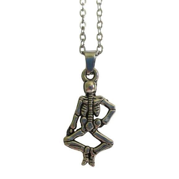 Skeleton Pendant Necklace With 18" Stainless Chain Unisex Gothic Jewelry Gift - Picture 3 of 6